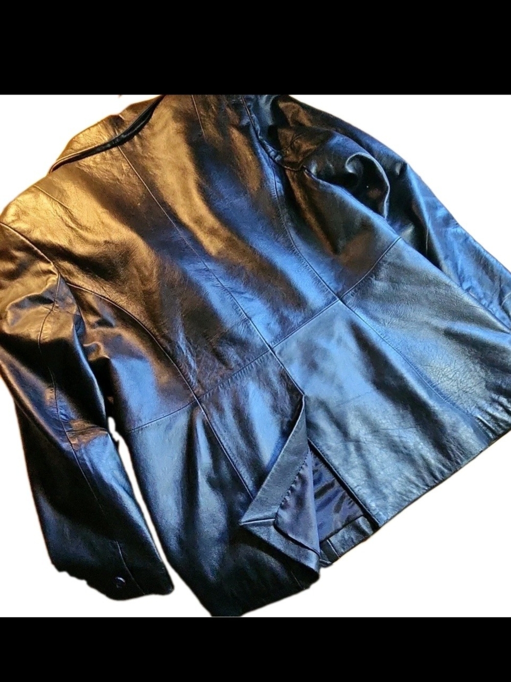 Denim & Co. Womens Black Leather Blazer Jacket Button Lined Pockets Size L FLAWS - Picture 2 of 12